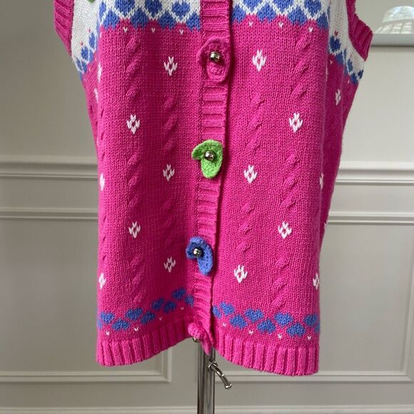 Vintage Quacker Factory Button Front Sweater Vest Novelty Mitten Knit Pink S - Picture 3 of 11